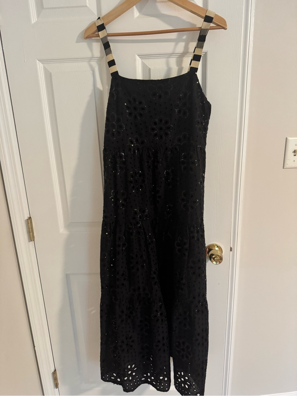 Desigual Black Eyelet Sequin Leah Midi Dress with Striped Straps Sz L US 10 - Picture 5 of 16